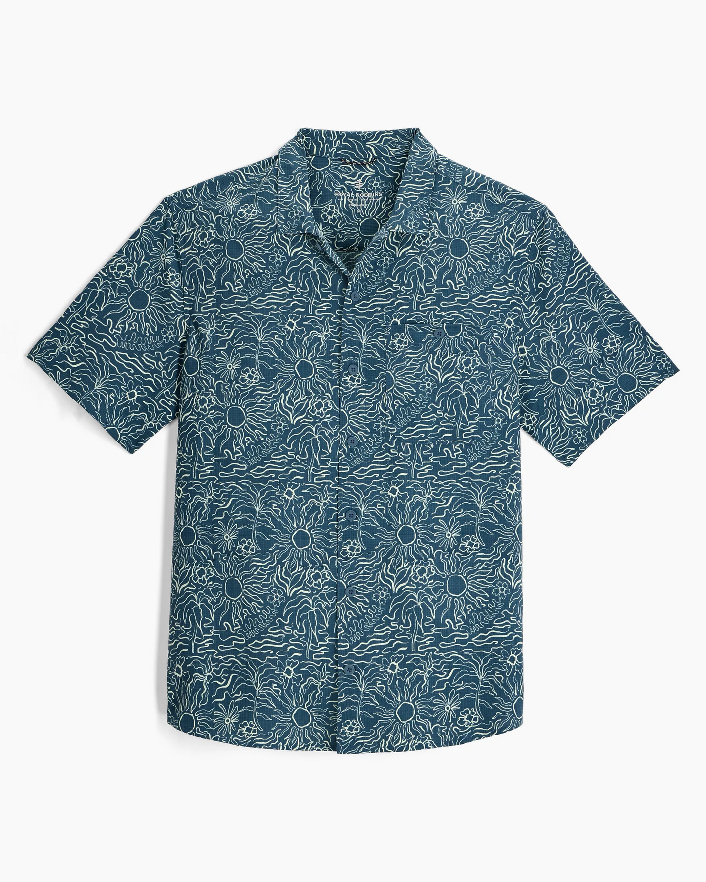 M Salathe Sun Shirt S/S in blue with sun and wave print, breathable with UV protection
