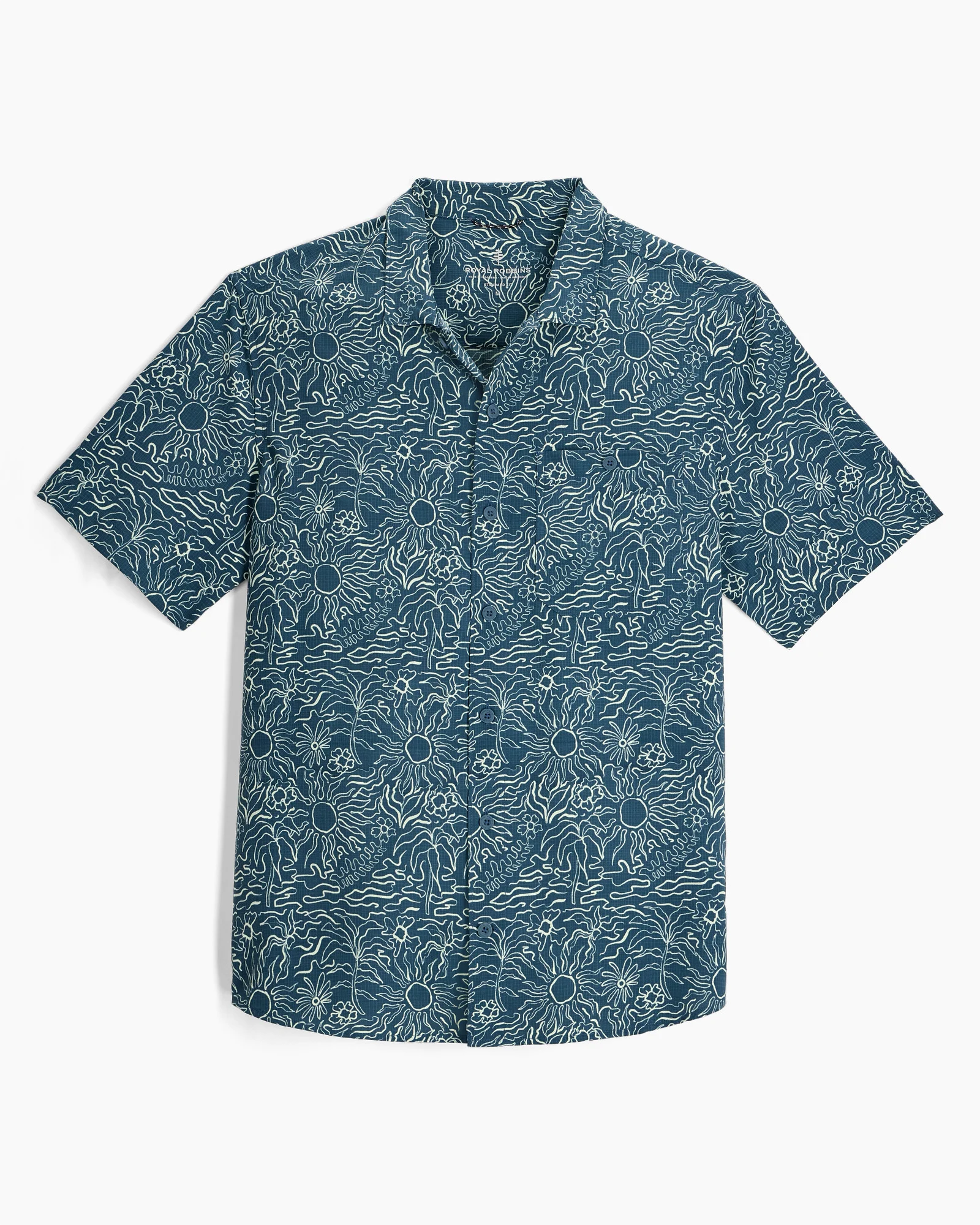 M Salathe Sun Shirt S/S in blue with sun and wave print, breathable with UV protection