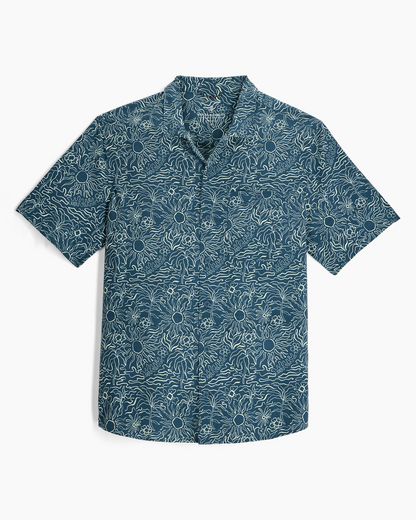 M Salathe Sun Shirt S/S in blue with sun and wave print, breathable with UV protection
