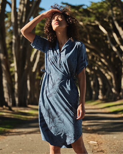 Spotless Traveler Dress S/S in blue floral with quick-dry, moisture-wicking fabric by Royal Robbins