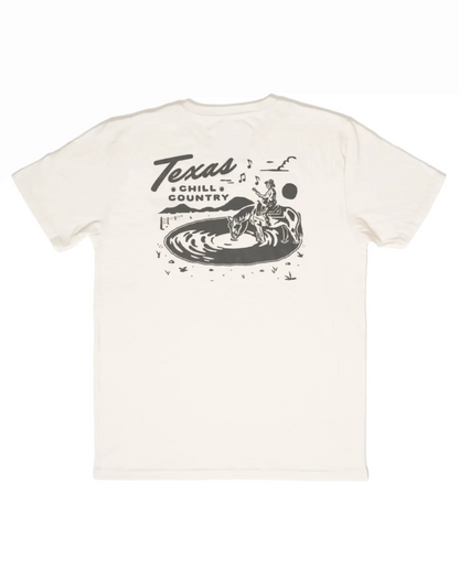 Vintage White Water'N Hole Tee with Texas Chill Country cowboy water graphic