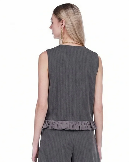 Ruffles Hem Vest - Brown Herringbone