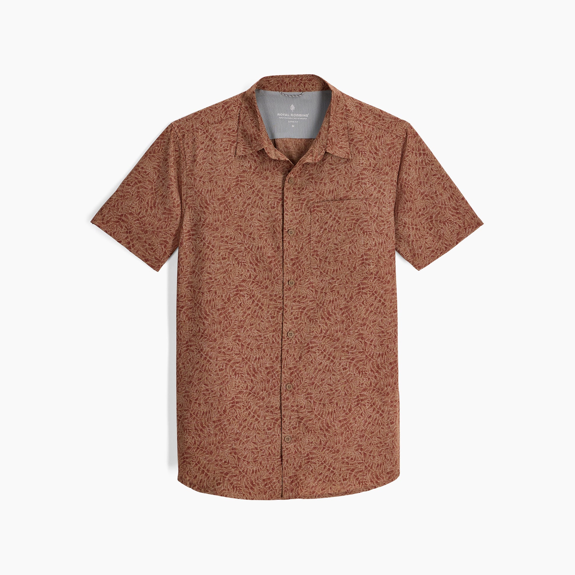 M Amp Lite II S/S - Mahogany Frond Pt, stretch brown men’s shirt by ROYAL ROBBINS, curated Texas