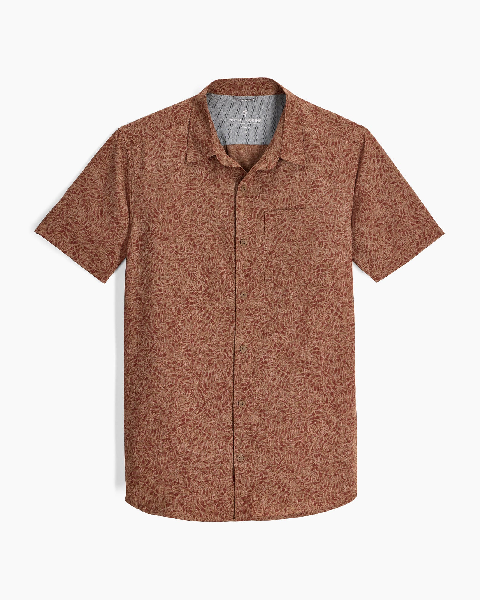 M Amp Lite II S/S - Mahogany Frond Pt, stretch brown men's shirt by ROYAL ROBBINS curated Texas
