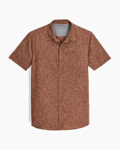 M Amp Lite II S/S - Mahogany Frond Pt, stretch brown men's shirt by ROYAL ROBBINS curated Texas