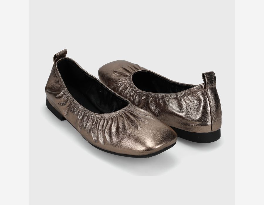 Vicky - Gunmetal bronze-gray square-toe flats with padded insole and flexible sole by VANELI