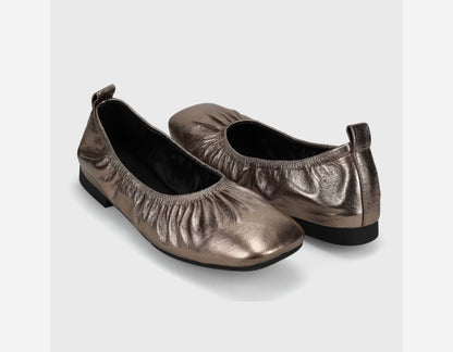 Vicky - Gunmetal bronze-gray square-toe flats with padded insole and flexible sole by VANELI
