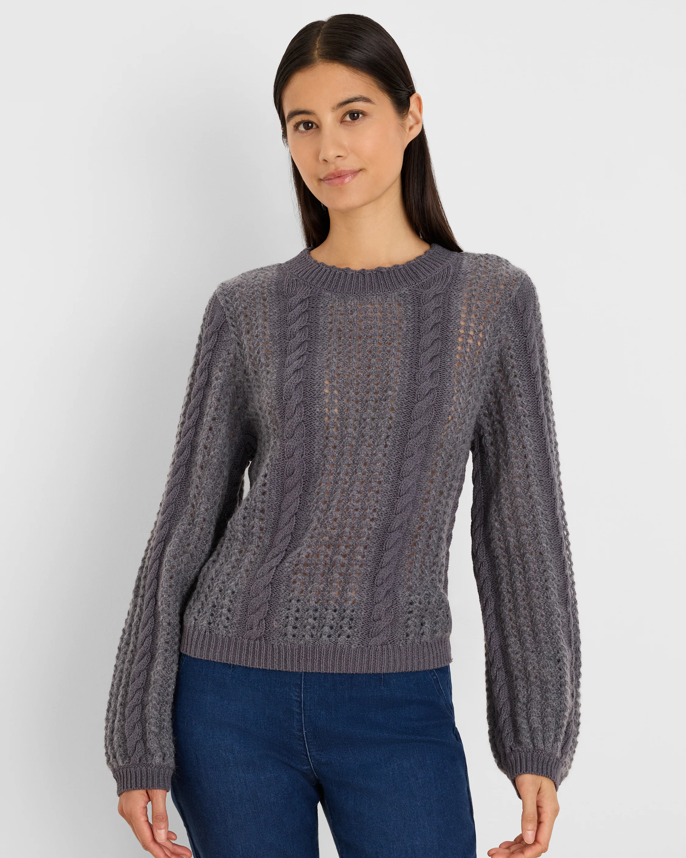 Puff Mix Sweater by NIC AND ZOE in beige textured knit