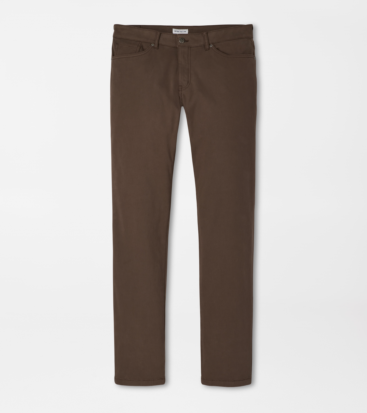 Brown straight leg pants on a white background