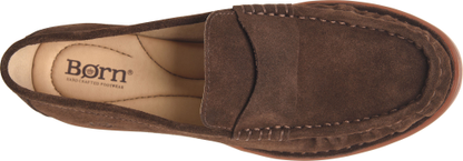 Maris penny loafer in brown suede with cushioned sole by BORN, Women's Shoes at HCO Fredericksburg