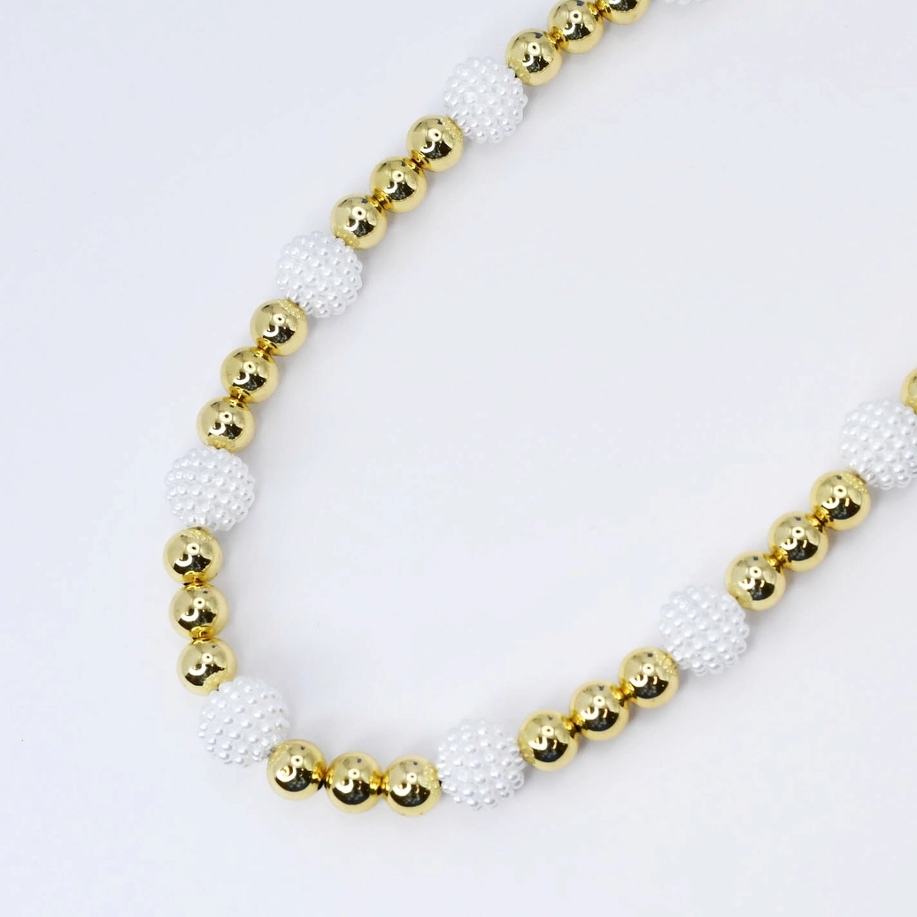 Pearl Blossom Necklace M1 with gold and white beaded spheres, personally curated Fredericksburg TX