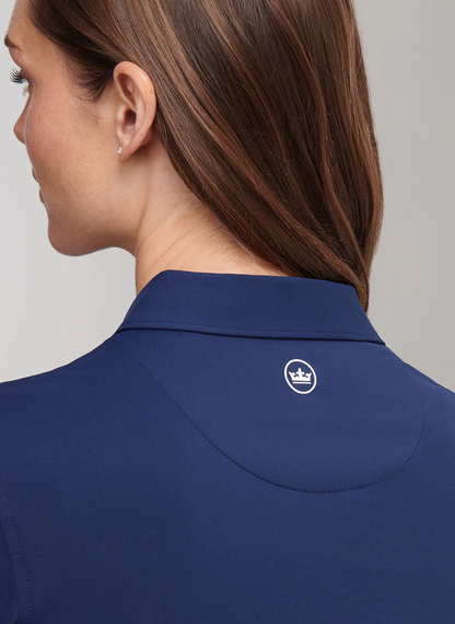 Short-Sleeve Button Polo in navy blue with moisture wicking and UPF 50+ sun protection