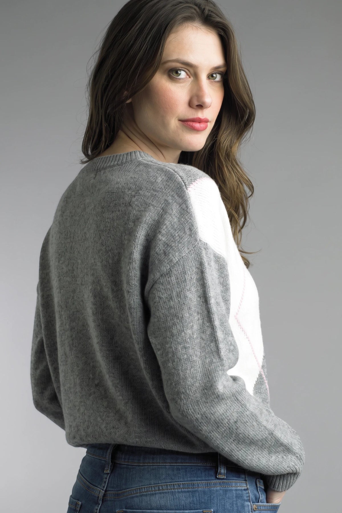 Diamond Grid Sweater - Gray