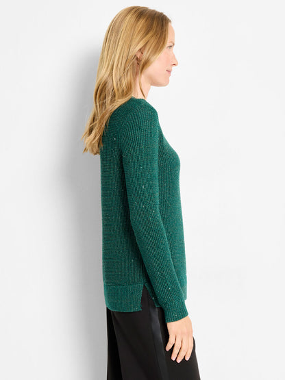 Shimmer Waffle V-Neck Sweater