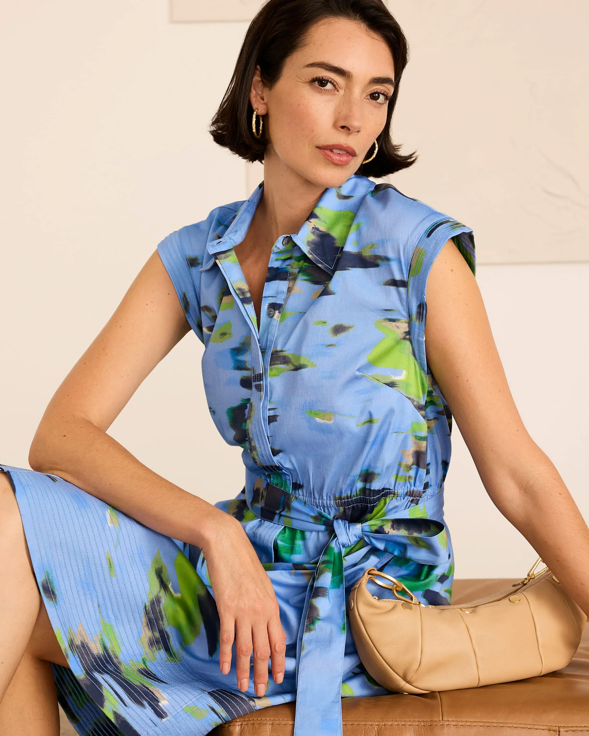 Water Lillies Camille Dress in multicolor blue sleeveless button front woven dress by NIC AND ZOE
