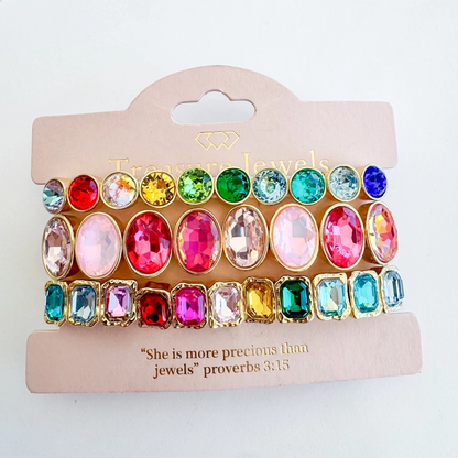 Showstopper Rainbow Stack with multicolored gold-set stones, Treasure Jewels, Fredericksburg TX boutique