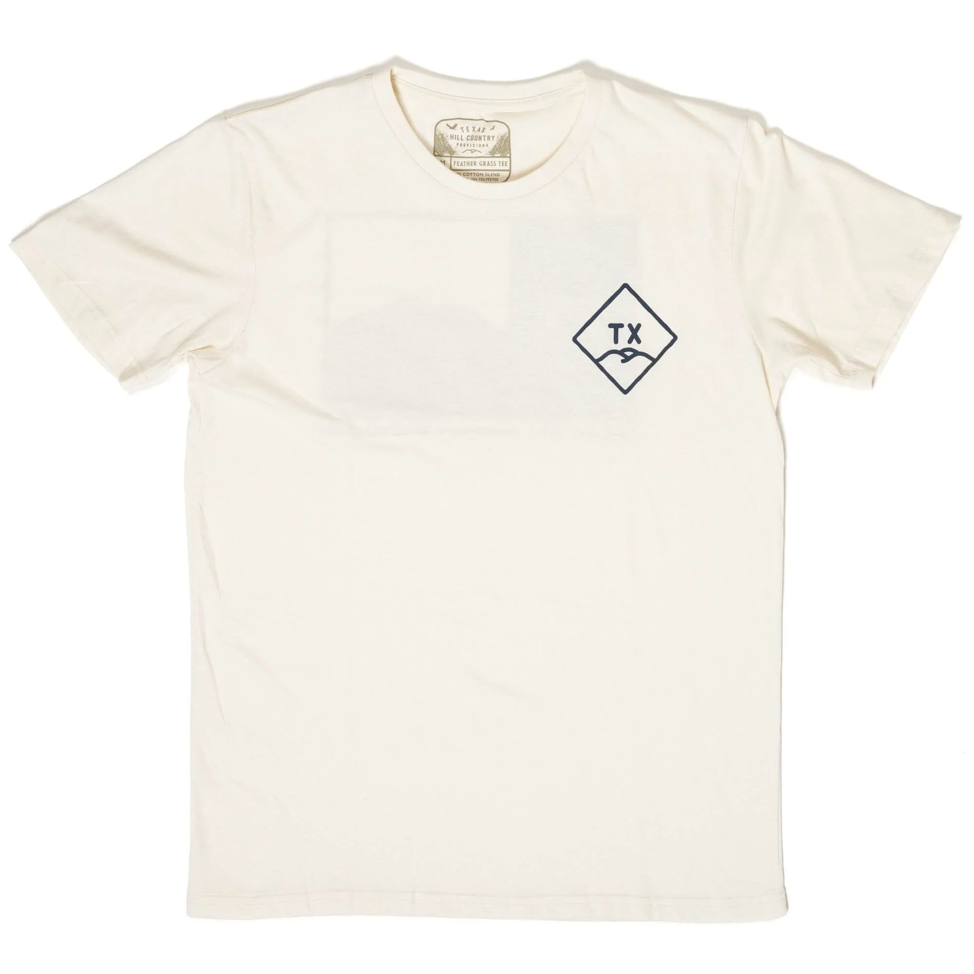 Hill Country Flag Tee in soft white cotton blend with Texas emblem, curated in Fredericksburg TX
