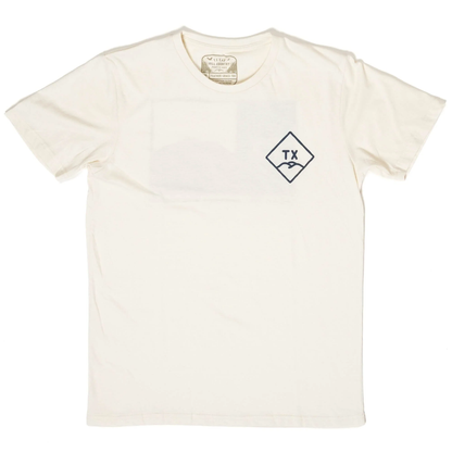 Hill Country Flag Tee in soft white cotton blend with Texas emblem, curated in Fredericksburg TX