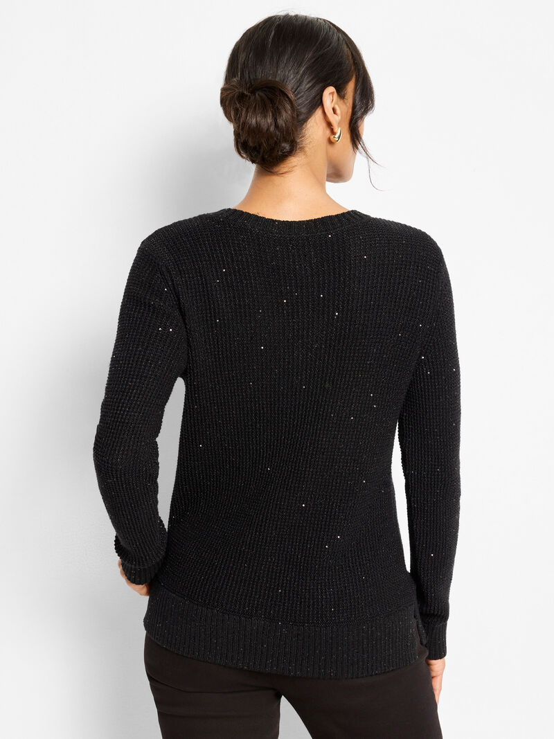 Shimmer Waffle V-Neck Sweater