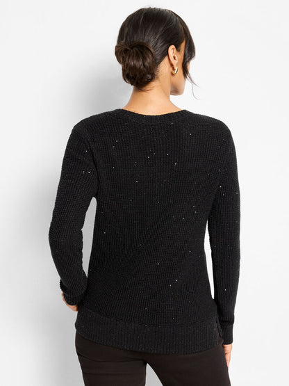 Shimmer Waffle V-Neck Sweater