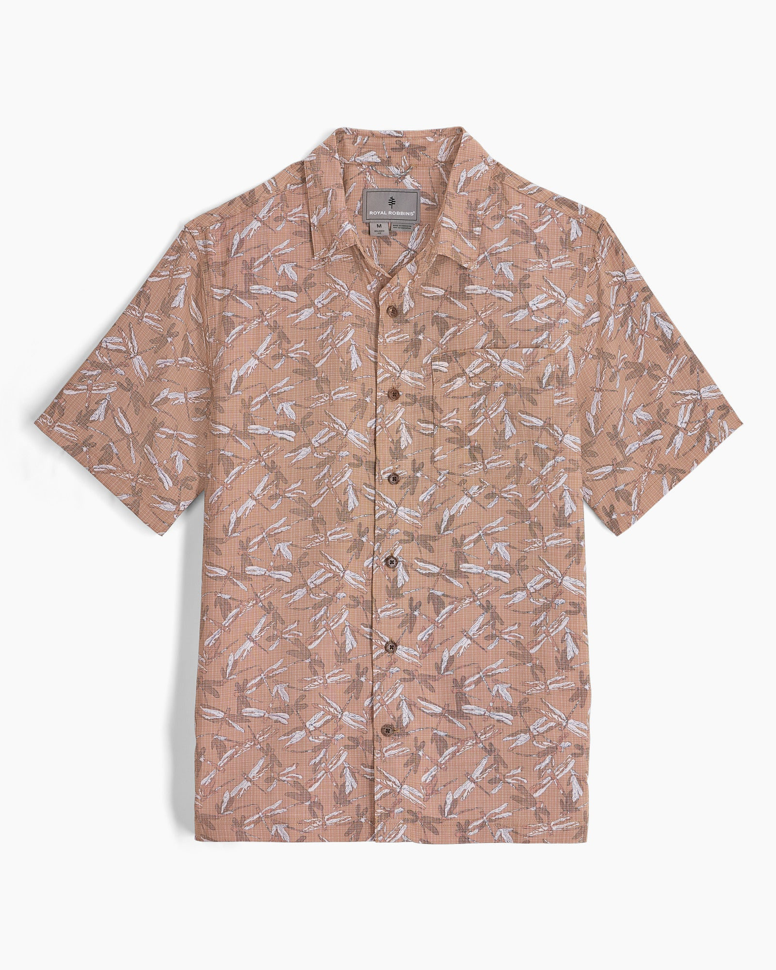 M Camino Pucker S/S - Pecan Dragonfly Pt, breathable geometric patterned shirt by ROYAL ROBBINS