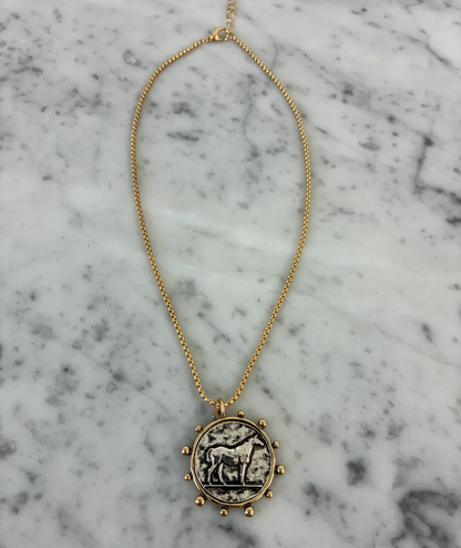 Horse Medallion Necklace - Gold