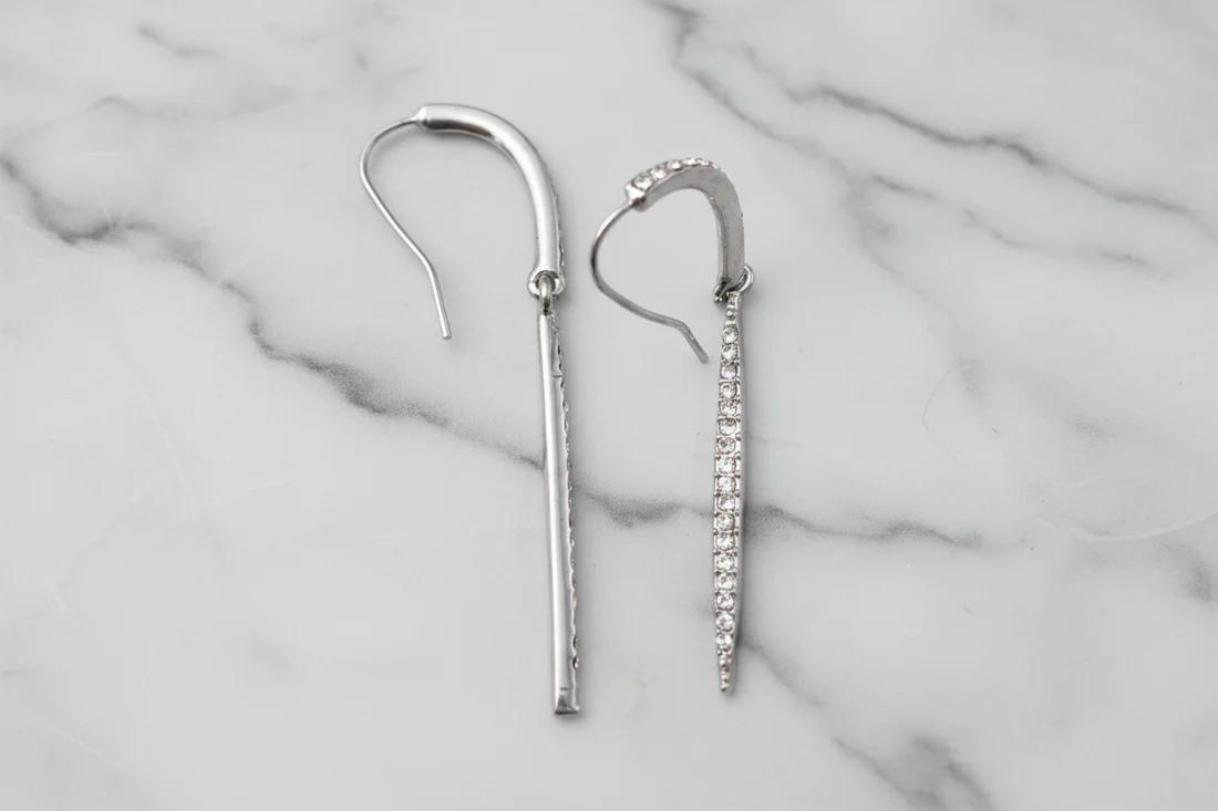 Silver CZ Bar Dangle Earring with sparkling cubic zirconia detail, Women's Jewelry by FOSSICK IMPORTS