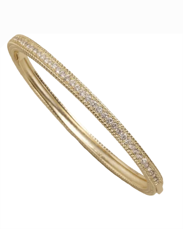 Narrow Gold CZ Line Bracelet with sparkling cubic zirconia in 14K gold plated steel, Women's Jewelry HCO by FOSSICK IMPORTS