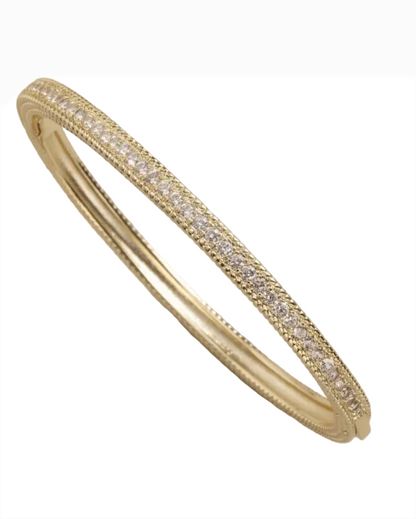 Narrow Gold CZ Line Bracelet with sparkling cubic zirconia in 14K gold plated steel, Women's Jewelry HCO by FOSSICK IMPORTS