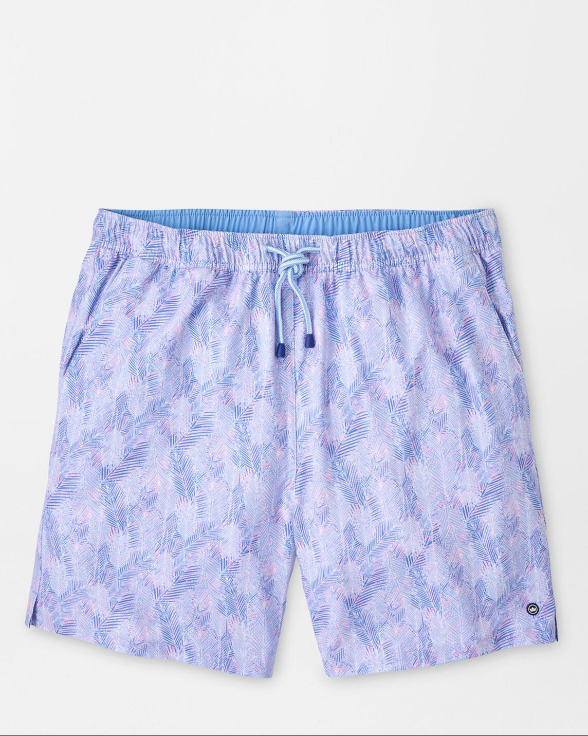Sunset Palms Swim Trunk in blue multicolor geometric print with elastic drawstring waistband