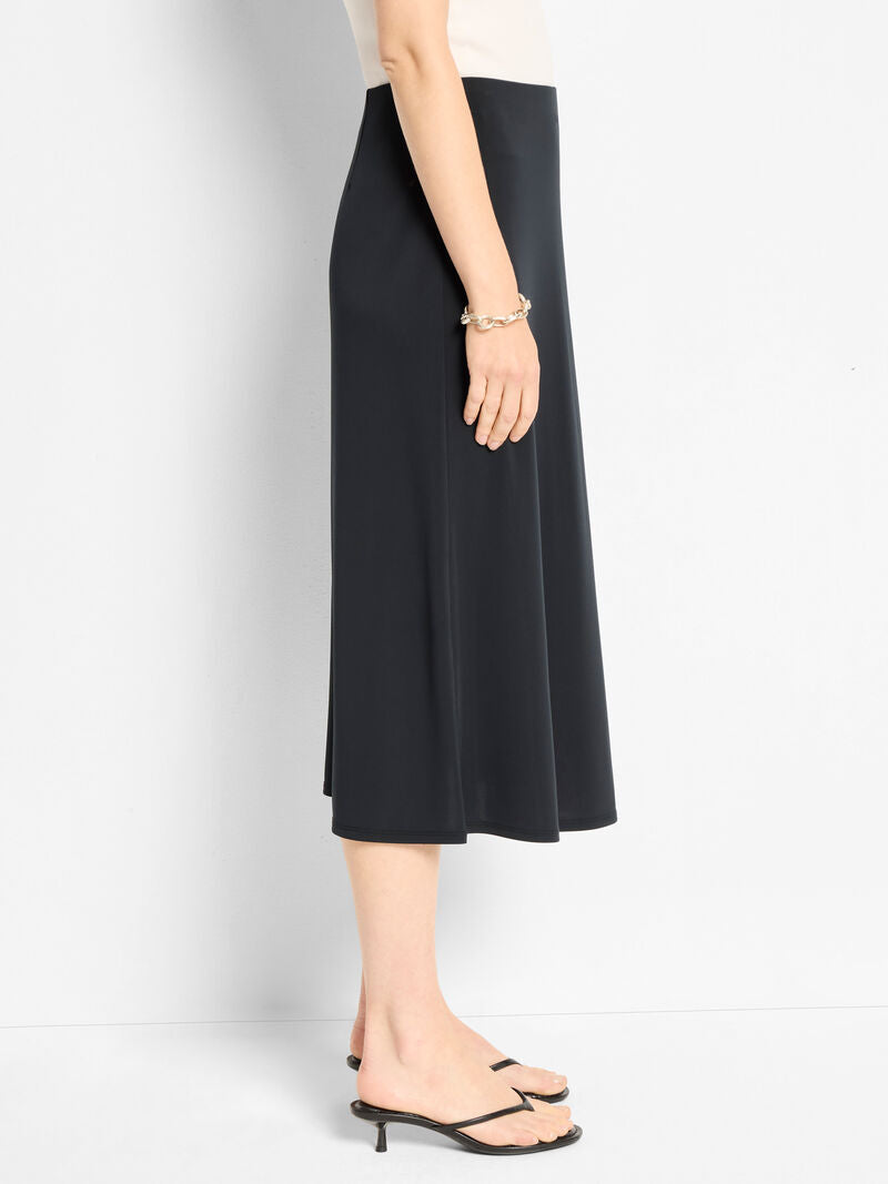 Knit Crepe Slip Skirt in black stretch fabric with sleek midi A-line, NIC AND ZOE, Women's Skirts