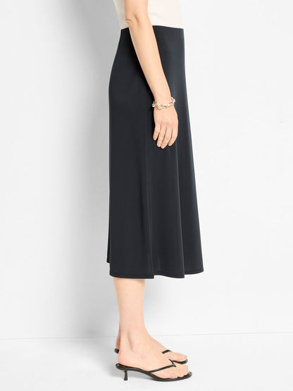 Knit Crepe Slip Skirt in black stretch fabric with sleek midi A-line, NIC AND ZOE, Women's Skirts
