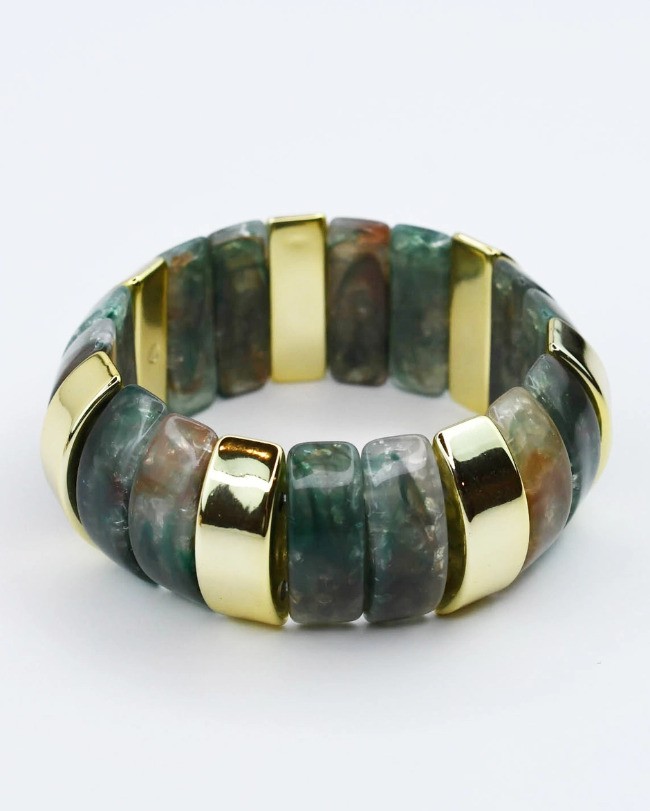 Chunky Resin & Marble Bracelet - Teal Green with gold accents, TREASURE JEWELS women’s jewelry HCO