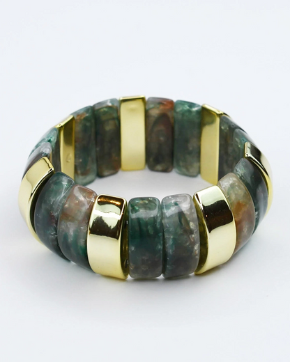 Chunky Resin & Marble Bracelet - Teal Green with gold accents, TREASURE JEWELS women’s jewelry HCO