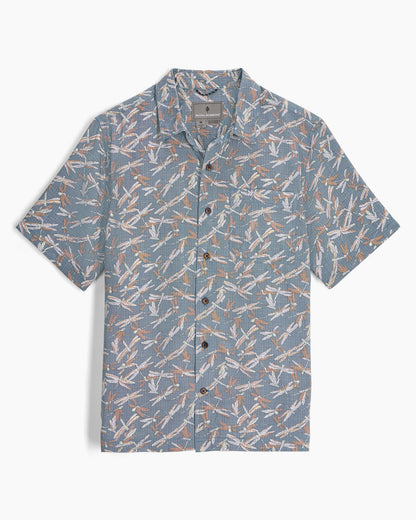 M Camino Pucker S/S short sleeve shirt with blue and tan abstract print by Royal Robbins