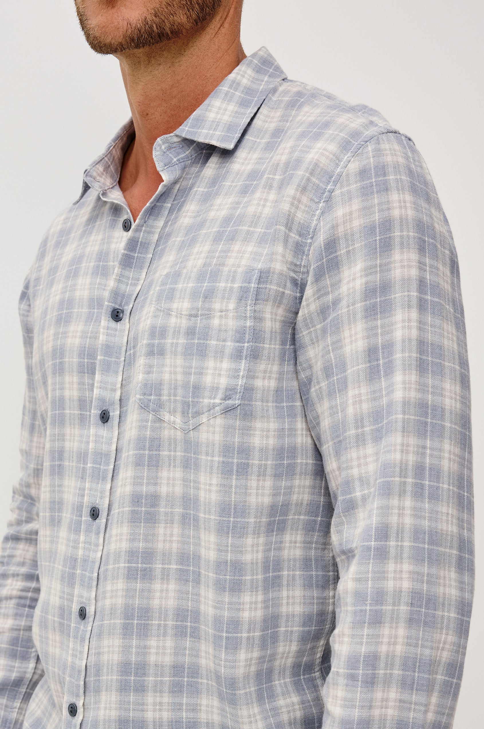 WYATT - THATCH CLOUD CREAM checkered cotton slub long sleeve shirt by RAILS, men's casual style