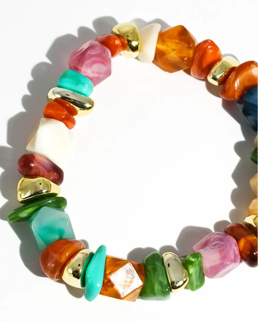 Color Twist Bracelet with colorful candy-like beads and gold accents, personally curated Fredericksburg TX