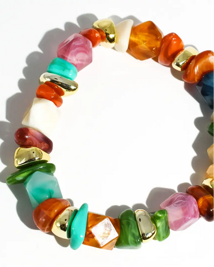 Color Twist Bracelet with colorful candy-like beads and gold accents, personally curated Fredericksburg TX
