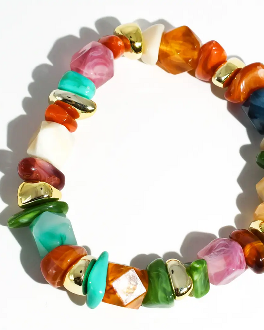 Color Twist Bracelet with colorful candy-like beads and gold accents, personally curated Fredericksburg TX