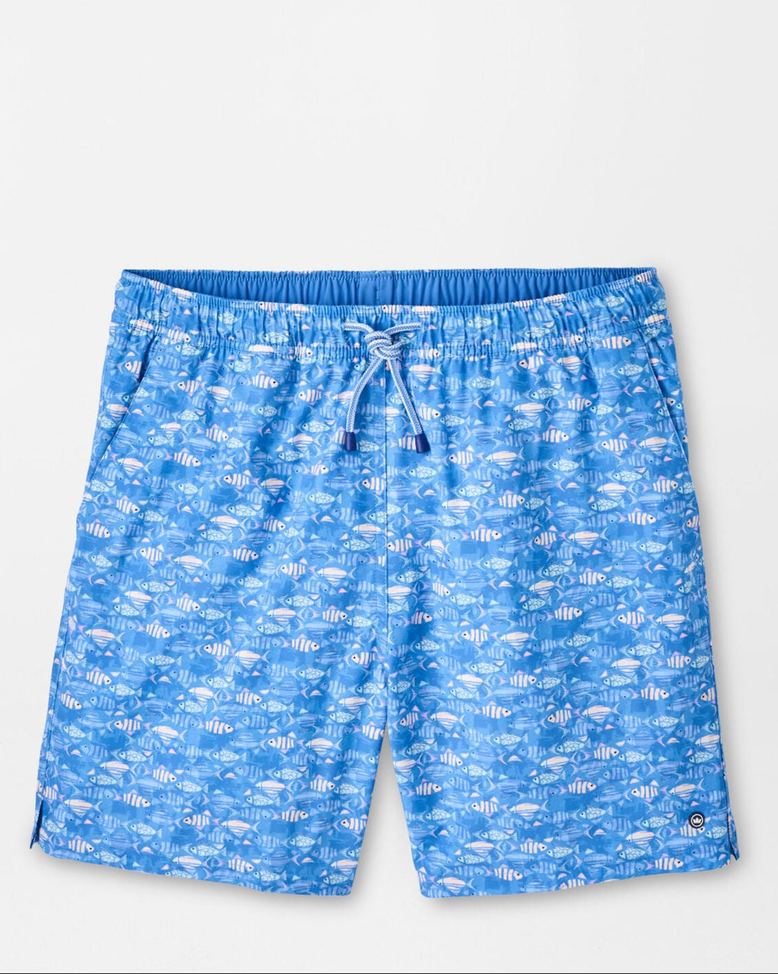Sunfish Swim Trunk in blue animal and geometric print with quick-dry fabric and stretch