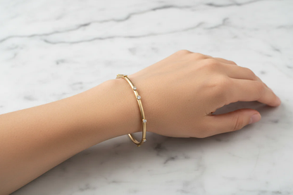 Thin Bangle w/CZ's - Gold