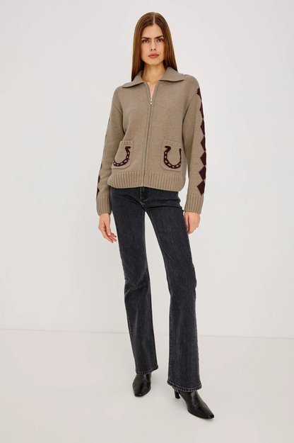 Rhea - Horseshoes RAILS women's beige geometric merino wool blend zip sweater