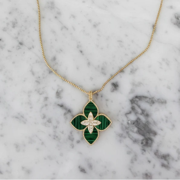 Malachite CZ Flower Slide Necklace