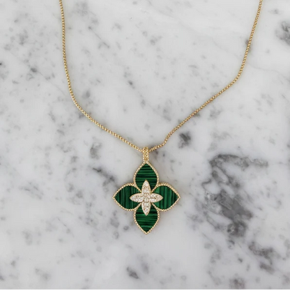 Malachite CZ Flower Slide Necklace