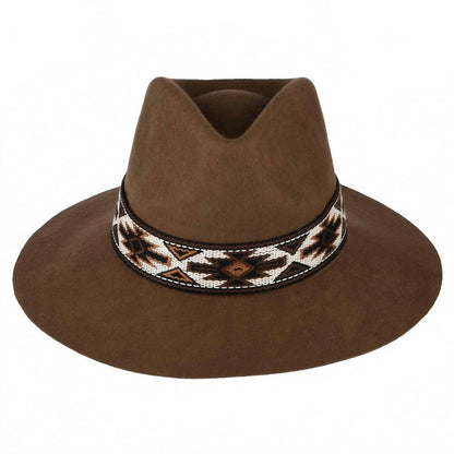 Dona Aztec Band Felt brown wool hat with geometric patterned band, Women's Hats collection
