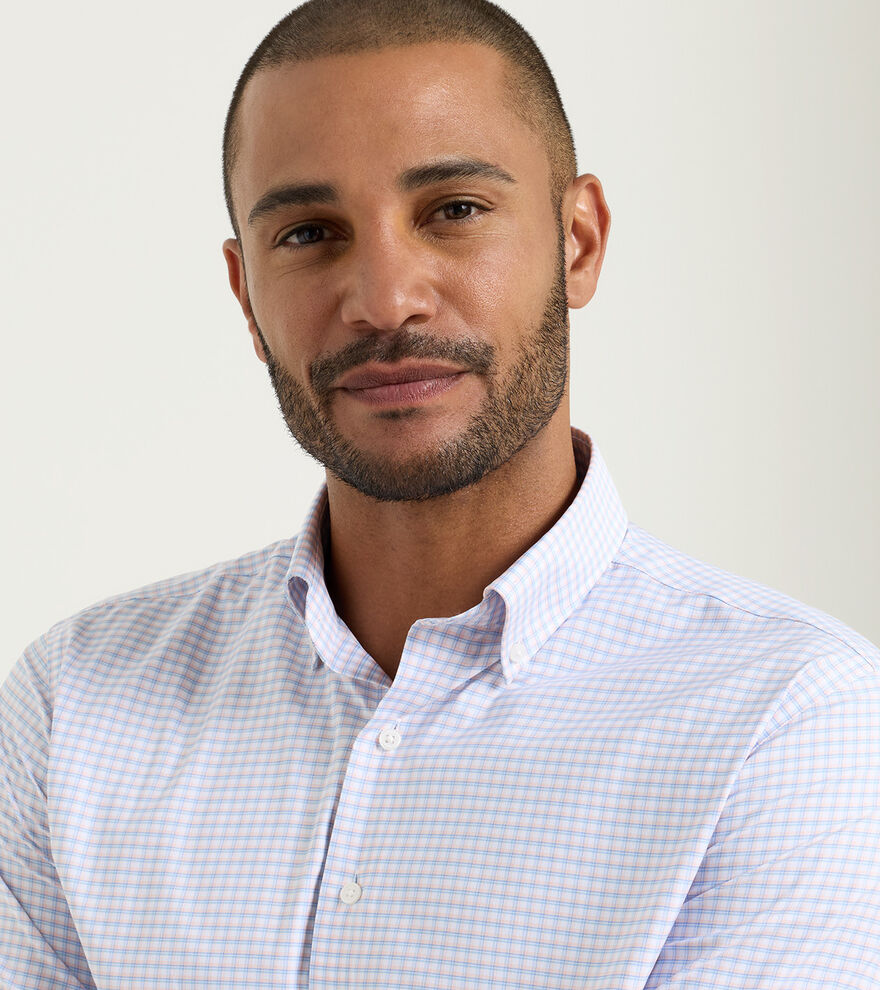 Gregory Performance Twill Sport Shirt in light checkered pattern with stretch, moisture wicking, UV protection