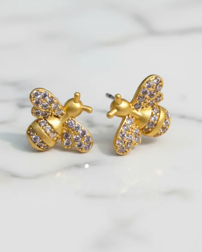 Gold CZ Bee Earring with sparkling cubic zirconia accents, Women's Jewelry by FOSSICK IMPORTS