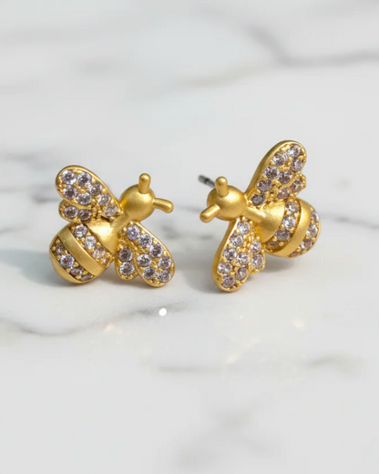 Gold CZ Bee Earring with sparkling cubic zirconia accents, Women's Jewelry by FOSSICK IMPORTS
