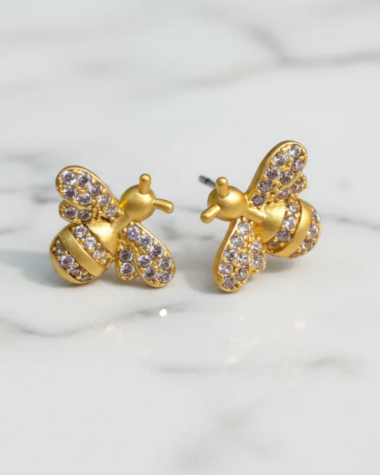 Gold CZ Bee Earring with sparkling cubic zirconia accents, Women's Jewelry by FOSSICK IMPORTS