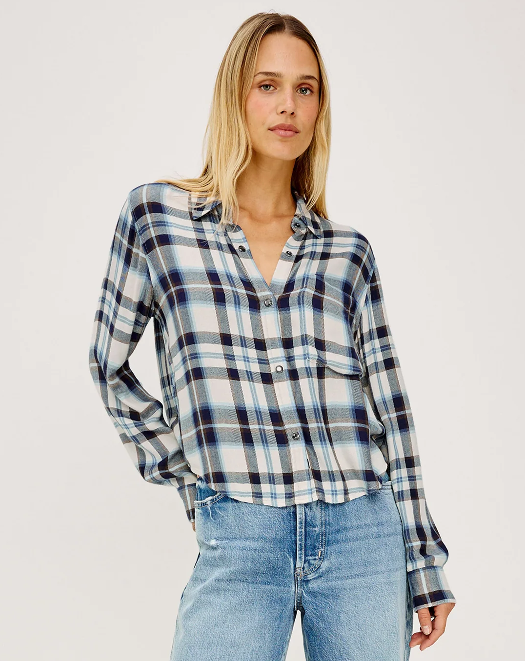 Malin - Ecru Midnight RAILS women's plaid cropped long sleeve shirt